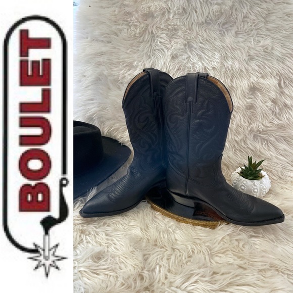 EUC BOULET 🇨🇦 Black leather western cowboy boots, 8.5 men’s - Picture 4 of 12